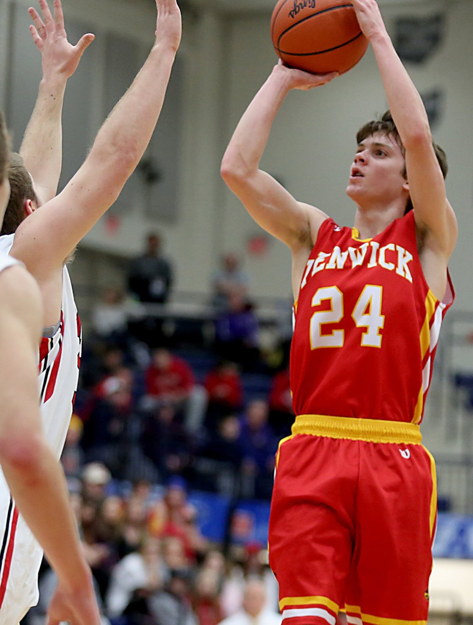 Fenwick guard David Luers puts up a shot against Franklin on Saturday during a Division II sectional contest at Fairmont’s Trent Arena. CONTRIBUTED PHOTO BY E.L. HUBBARD