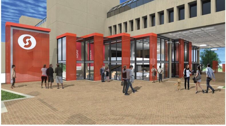 A rendering of what the new student services center at Sinclair could look like when completed. The center is estimated to cost more than $10.5 million. A proposed plaza for the new center would cost an additional $693,000. ANNETTE MILLER ARCHITECTS