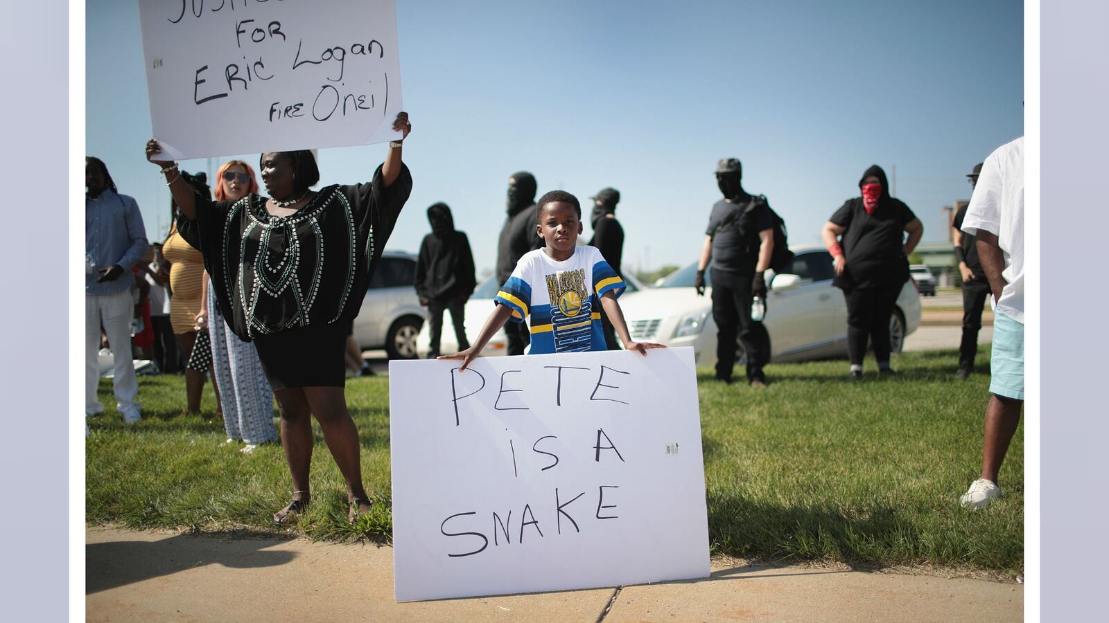 Demonstrators protest the shooting death of Eric Logan outside of the South Bend Police Station following his funeral on June 29, 2019, in South Bend, Ind. A special prosecutor on Friday, March 6, 2020, announced that former Officer Ryan O'Neill has been cleared in the shooting. (Scott Olson/Getty Images)