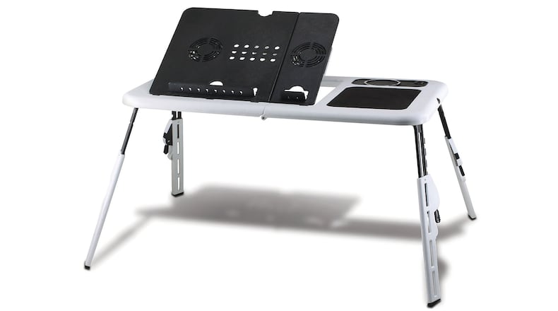 Not ready to commit to a full work desk at home? This adjustable desk allows workers to sit anywhere. It s height-adjustable, includes modular shelves to store smaller items and has a cooling fan that will help keep your laptop from overheating. Plus, it s easy to store away when not in use. By Zingz & Thingz, $34.99, www.wayfair.com (Wayfair)