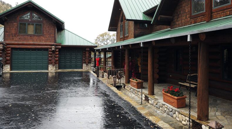 The entryway and separated garage at Sugarloaf Ranch, a sprawling 40-acre property for sale in the Sierra foothills near Millerton Lake. (Eric Paul Zamora/Fresno Bee/TNS)