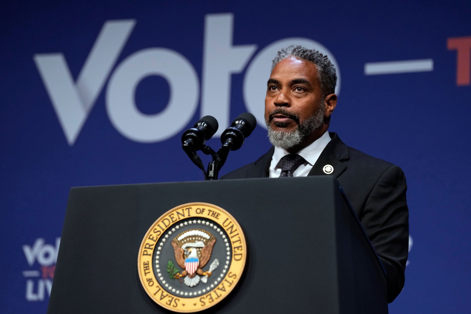 FILE - Rep. Steve Horsford, D-Nev., speaks before President Joe Biden at the Vote to Live Action Fund's 2024 Prosperity Summit in Las Vegas, July 16, 2024. (AP Photo/Susan Walsh, File)