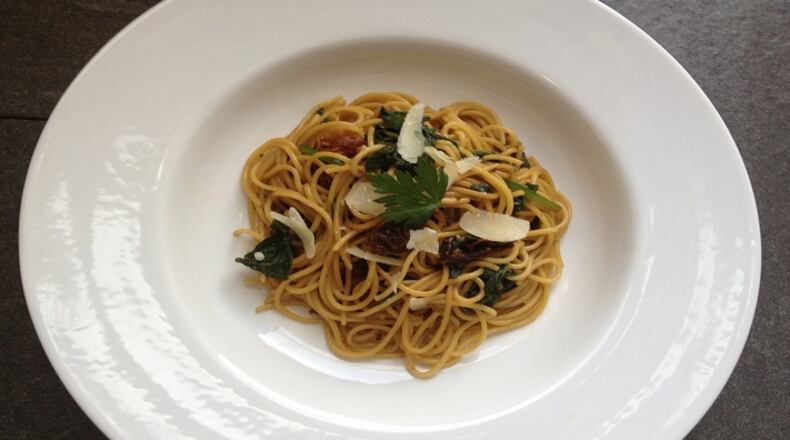 Pasta with Pine Nuts, Spinach and Sun Dried Tomatoes, tested in the Free Press Test Kitchen. (Susan Selasky/Detroit Free Press/TNS)