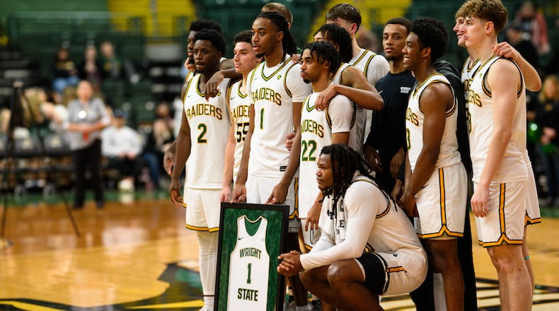 The Wright State University men's basketball team hosted Robert Morris University as well as their Senior Day recognition ceremony on Sunday, Feb. 22, 2026. The Colonials beat the Raiders 81-68. JEREMY MILLER / CONTRIBUTED PHOTO