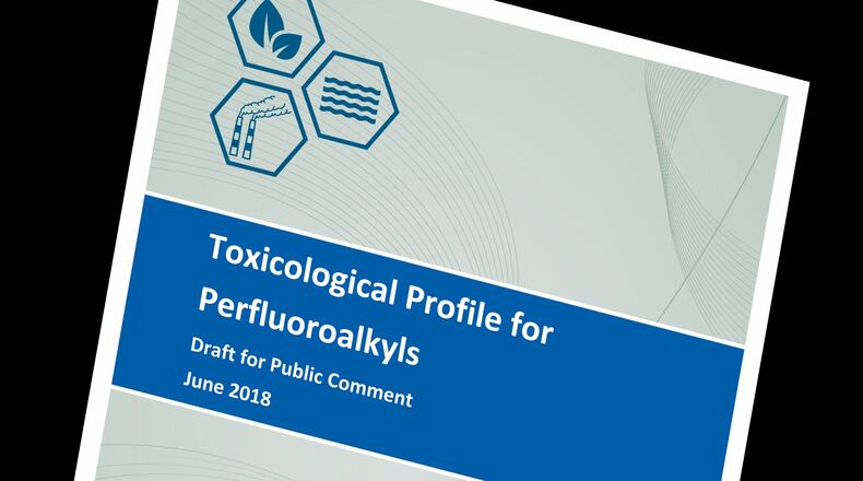 The cover of a federal draft report, “Toxicological Profile for Perfluoroalkyls, Draft for Public Comment,” which looks at chemical compounds that could present a danger to water systems around the country, including Dayton. STAFF
