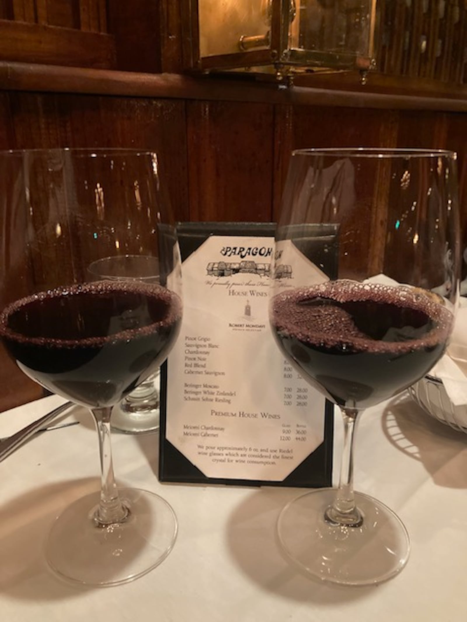 The Groth Cabernet ($25 glass/$95 bottle) and the Meiomi Cabernet ($12 glass/$44 bottle) at the Paragon Supper Club in Washington Twp. RAY MARCANO/CONTRIBUTED
