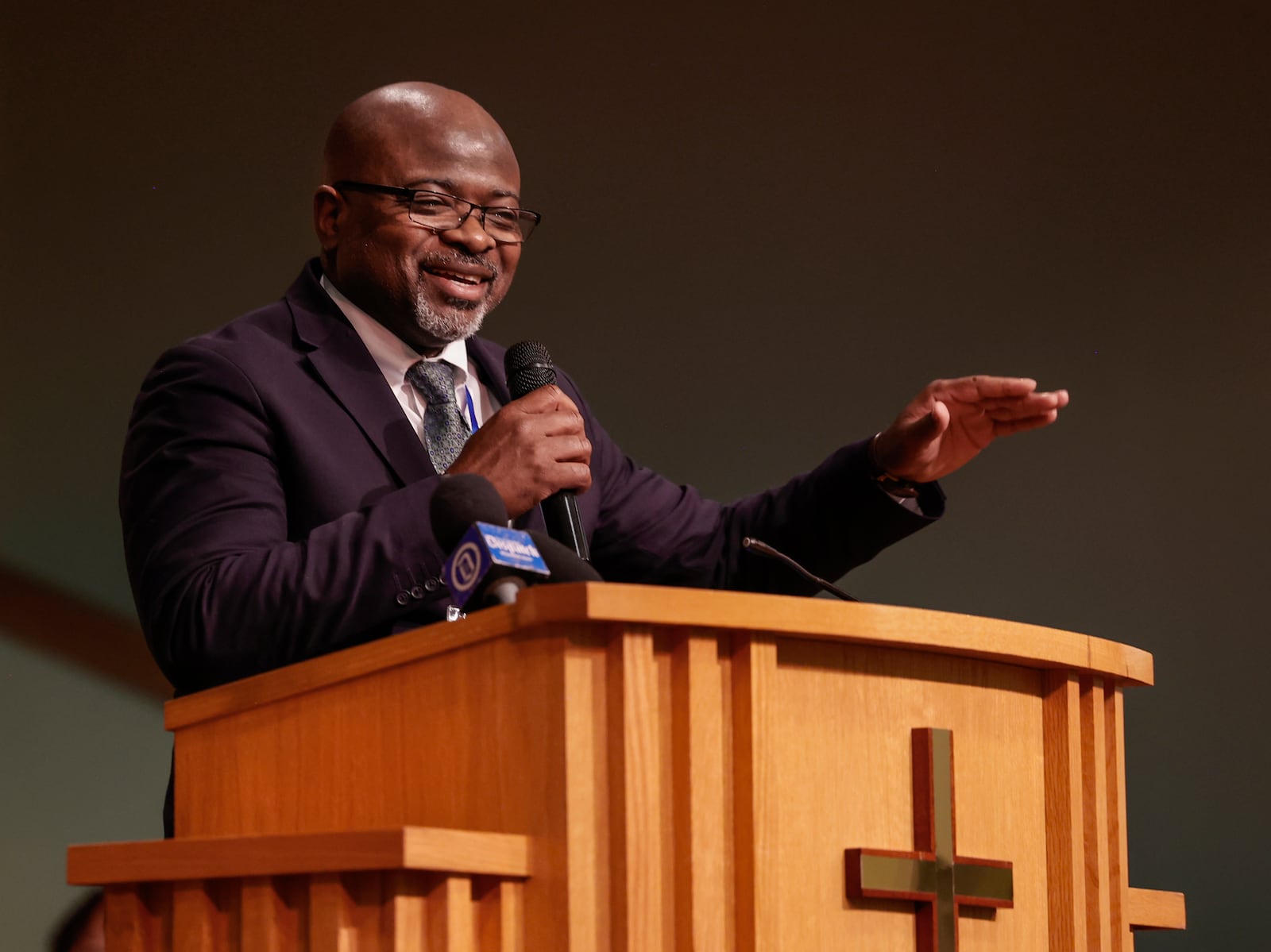 A faith leader speaks during Here We Stand: Faith Leaders for Immigration Justice & Family Unity at St. John Missionary Baptist Church on Monday, Feb. 2, 2026, in Springfield. Pastors and community members gathered to pray and call for the extension of Temporary Protected Status which is scheduled to expire on Tuesday, Feb. 3, 2026. JOSEPH COOKE/STAFF