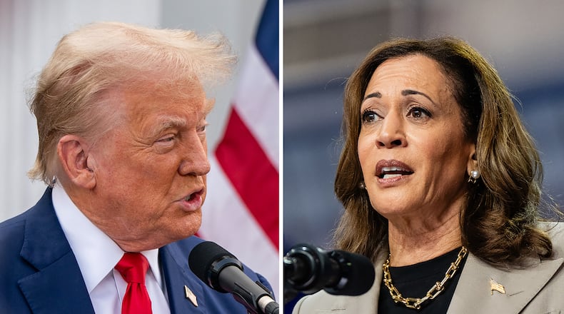 In a two-photo combo, former President Donald Trump and Vice President Kamala Harris, in August 2024. Harris and Trump will meet for the first time in a televised debate on ABC in September, a critical test in a fluid campaign that should draw tens of millions of viewers and that once had appeared to be in doubt. (Haiyun Jiang/The New York Times, Eric Lee/The New York Times)