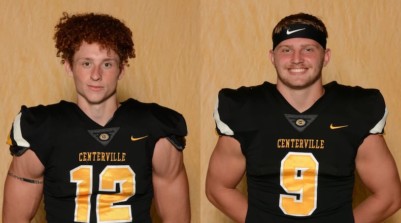 William Jackson-Linkhart, left, and Jon Bruder, of Centerville football.