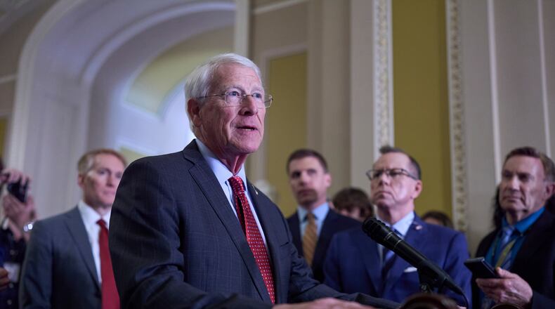 Sen. Roger Wicker, R-Miss., chairman of the Senate Armed Services Committee, speaks to reporters at the Capitol in Washington, Tuesday, June 10, 2025. (AP Photo/J. Scott Applewhite)