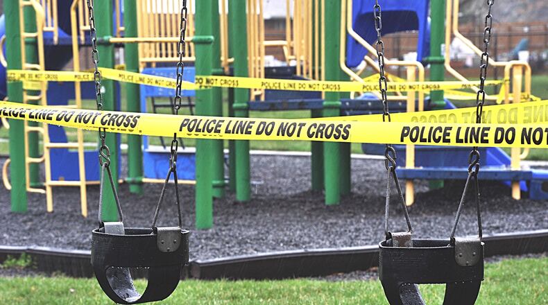 The mayor of Huber Heights has tape off all parks to encourage people to continue social distancing during the coronavirus pandemic. MARSHALL GORBYSTAFF