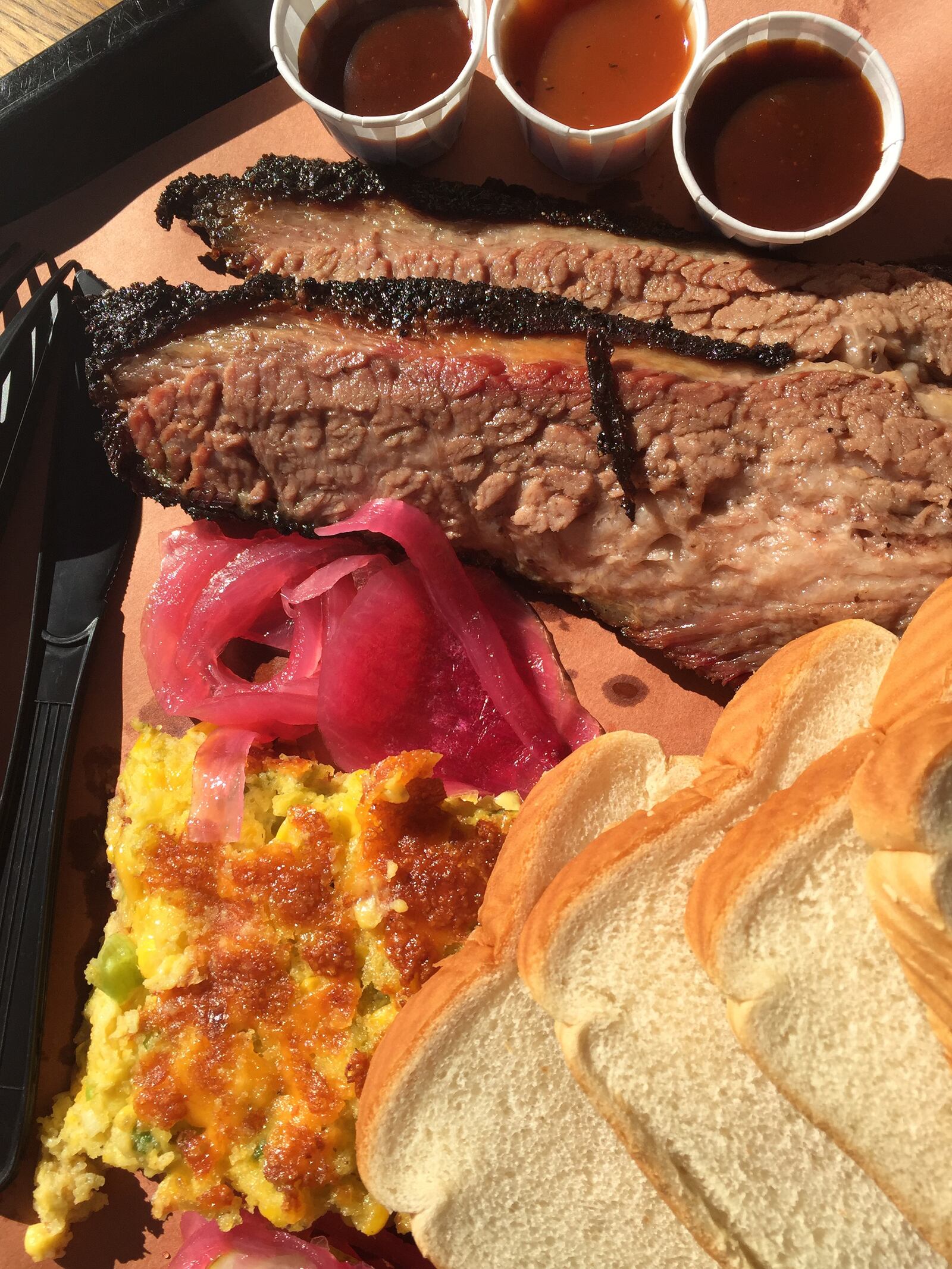 The succulent beef brisket at Lewis Barbecue is cooked in John Lewis' custom-made smokers. (Lori Rackl/Chicago Tribune/TNS)