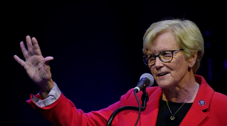 U.S. Rep. Chellie Pingree, D-Maine, addresses supporters after being re-elected, Tuesday, Nov. 8, 2022, in Portland, Maine. (AP Photo/Robert F. Bukaty)