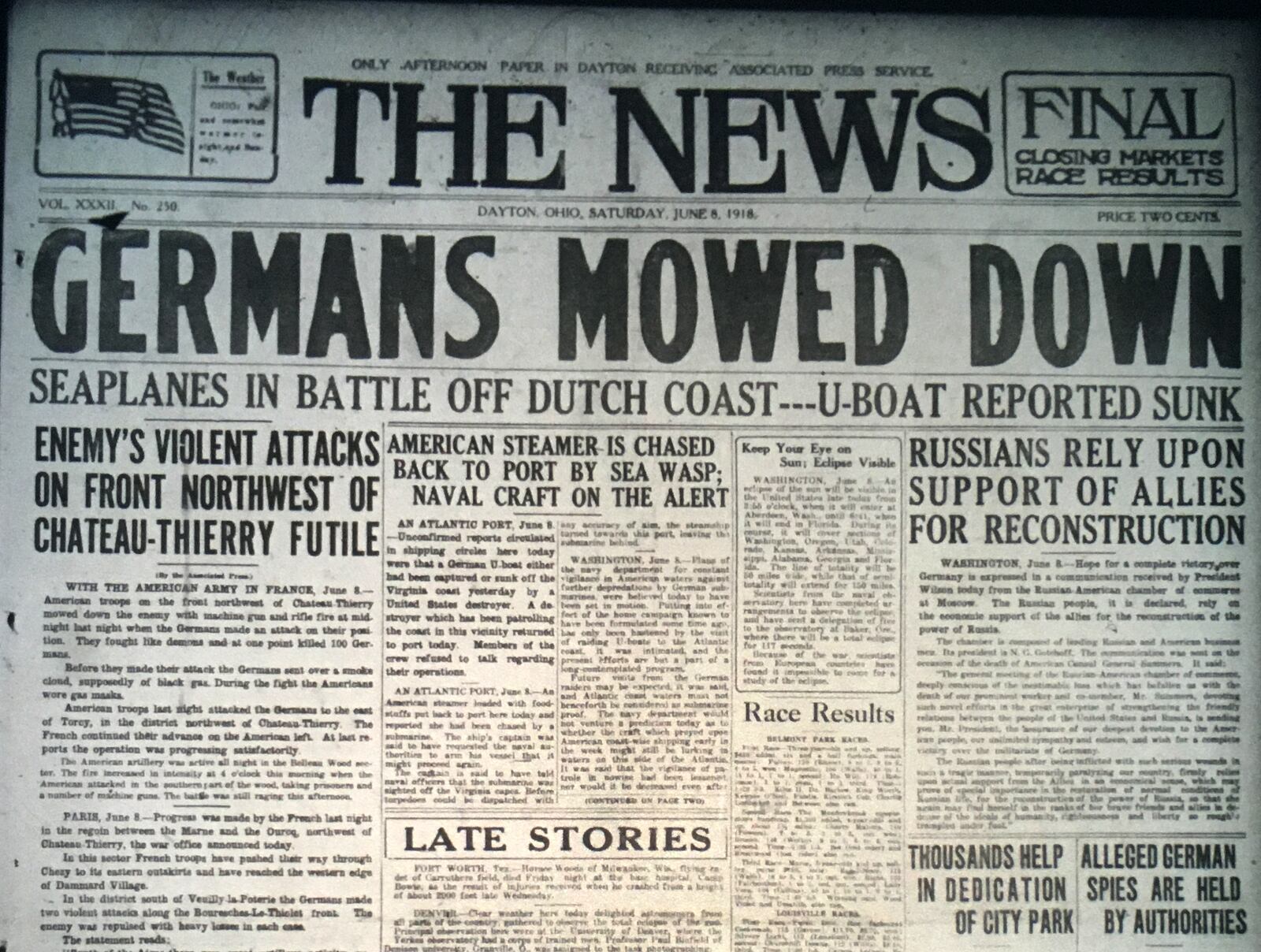 The 1918 solar eclipse was covered in the pages of the Dayton Daily News. DAYTON DAILY NEWS ARCHIVE