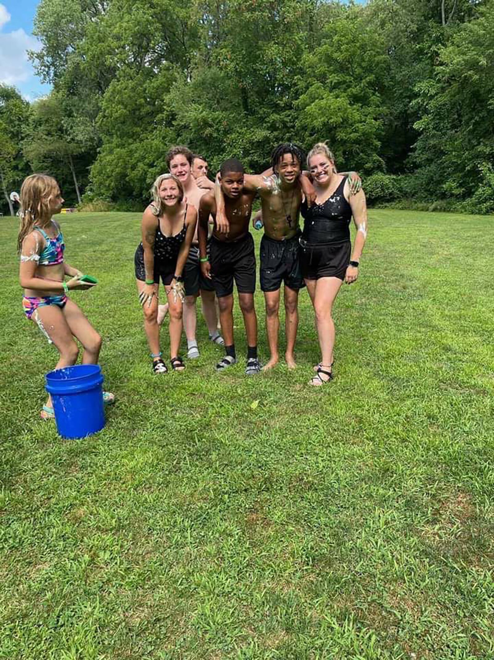 In 2019, Malcolm Blunt, diagnosed with type 1 diabetes the year before, went to Camp Ko-Man-She in Bellefontaine for the first time. Shown are (L-R) Ali Flatt, Matthew Warren, Isiah Parker, Malcolm Blunt, Becca Trumble (Girl on side and boy in rear are unidentified.) CONTRIBUTED