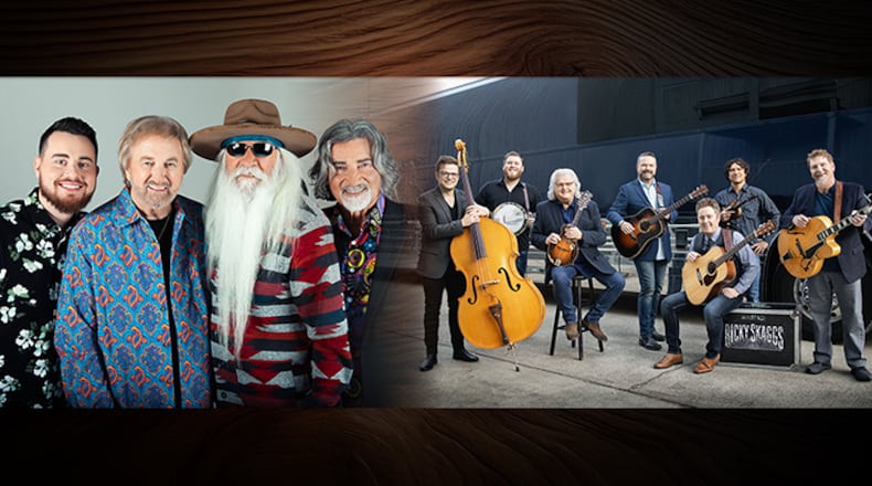 Two legendary country and bluegrass acts, The Oak Ridge Boys and Ricky Skaggs and Kentucky Thunder, will share the stage at Rose Music Center on Saturday, Aug. 16. CONTRIBUTED