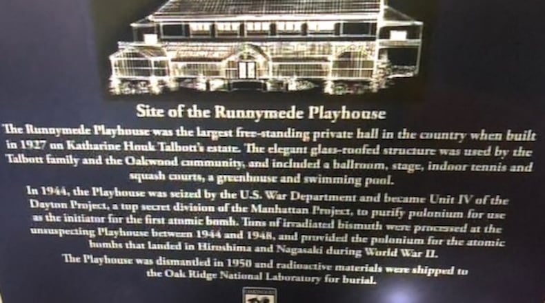 This is one example of the types of historical markers the Oakwood Historical Society is seeking to erect starting next year, the 150th anniversary of the Town of Oakwood. NICK BLIZZARD/STAFF