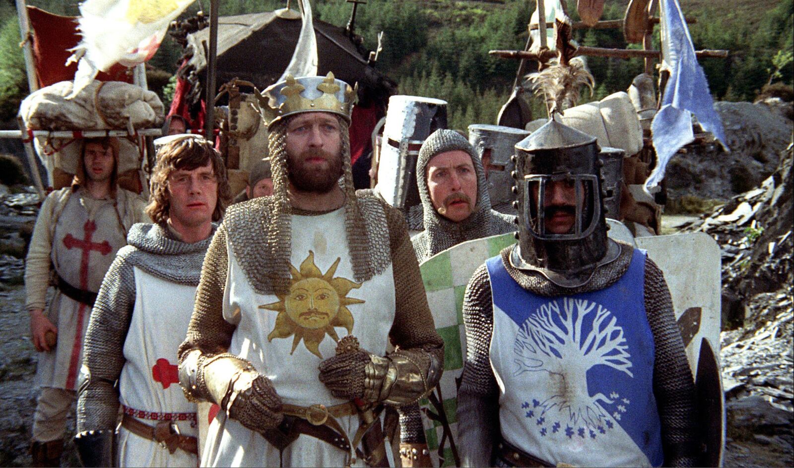 Terry Jones (far right in “Monty Python and the Holy Grail”) will appear at Dragon Con and the Fox Theatre. (Sony Home Entertainment)