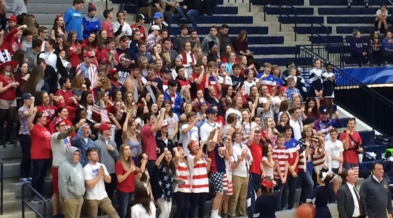 Fairmont High School’s student section is packed for a basketball game. With Ohio schools closed for weeks, high school seniors may miss out on some of the final milestones and activities of their senior years. JEREMY P. KELLEY / STAFF