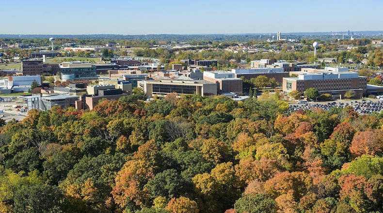An aerial view of Wright State University’s campus. Wright State leaders have been paying close attention to the university’s budget as the school tries to correct years of overspending.