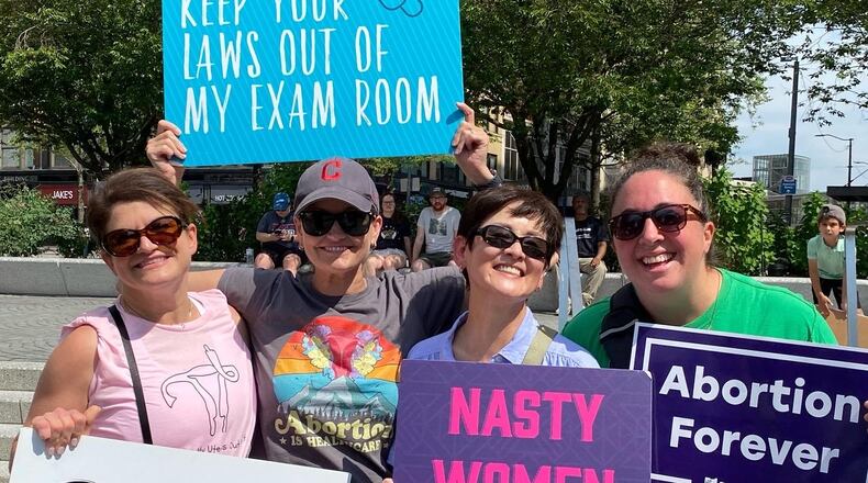 A group of Ohio physicians protested the overturning of abortion rights.