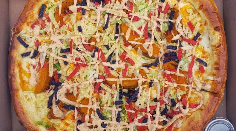 The "Eat Rocks Taco Bell" pizza, available this week at The Pizza Bandit pizza truck, located at Yellow Cab Tavern.