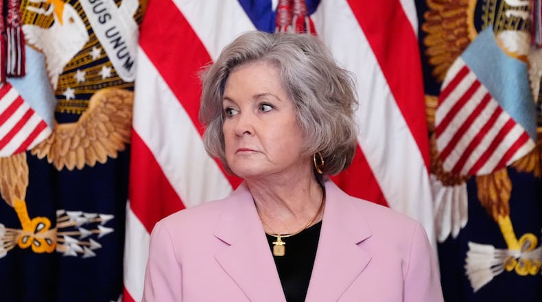 White House Chief of Staff Susie Wiles attends a board meeting of the John F. Kennedy Memorial Center For The Performing Arts in the East Room of the White House, Monday, March 16, 2026, in Washington. (AP Photo/Alex Brandon)