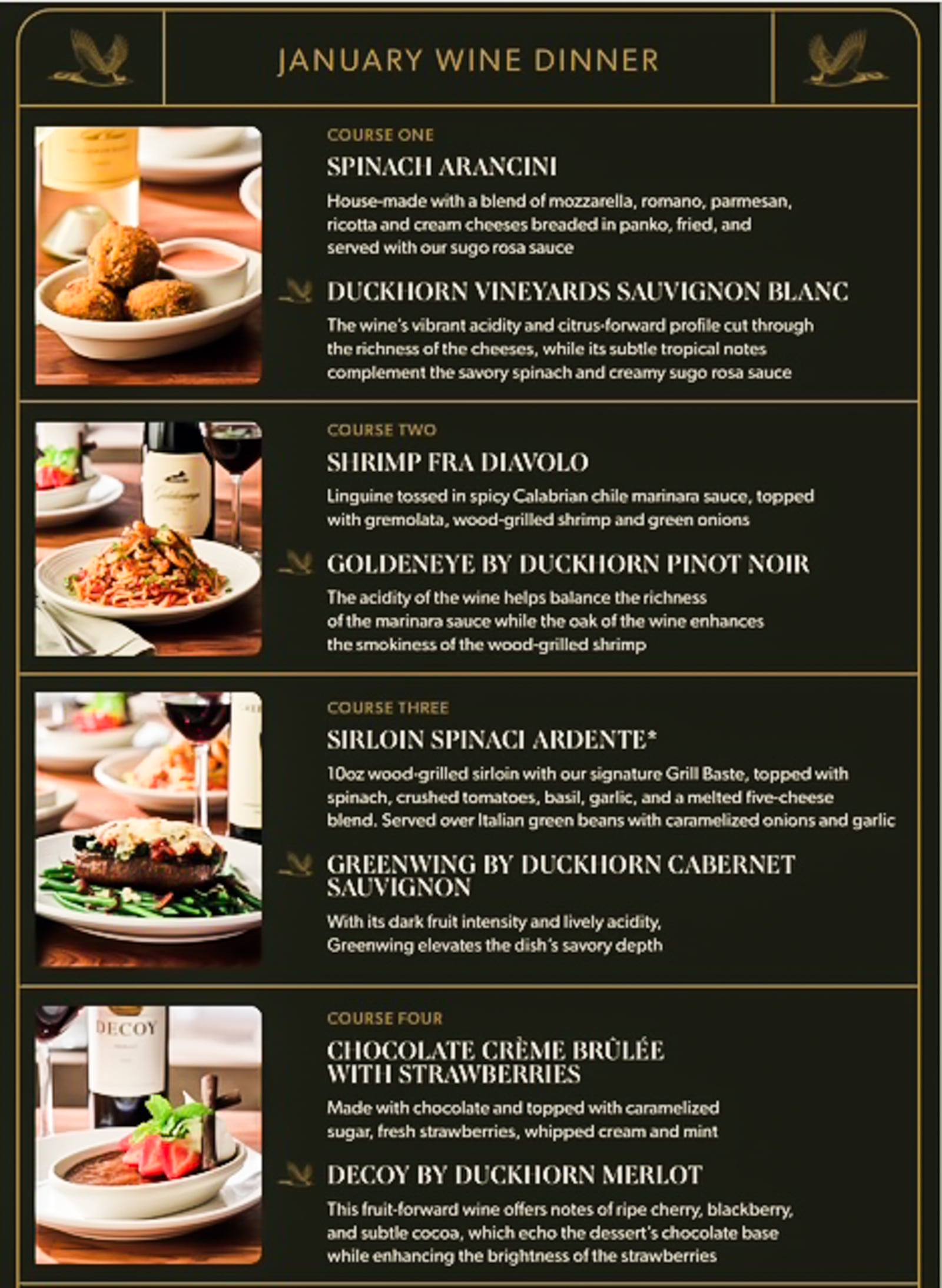 Carrabba'sJanuary Wine Dinner menu has four courses. RAY MARCANO/CONTRIBUTED