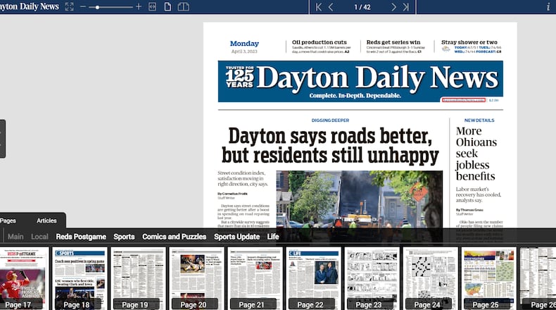 Screen capture of ePaper front page and navigation.