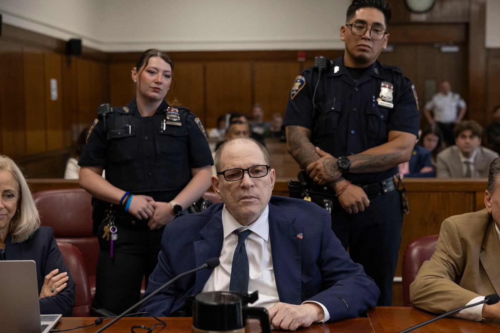 Harvey Weinstein appears in state court in Manhattan as jurors return to deliberations on a remaining charge in his retrial on Thursday, June 12, 2025 in New York. (Christian Monterrosa/Pool Photo via AP)