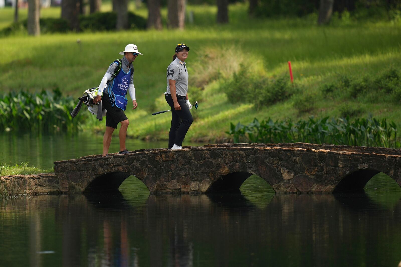 Haeran Ryu, of South Korea, walks on the 15th hole during the second round of the Chevron Championship LPGA golf tournament Friday, April 25, 2025, in The Woodlands, Texas. (AP Photo/Eric Gay)
