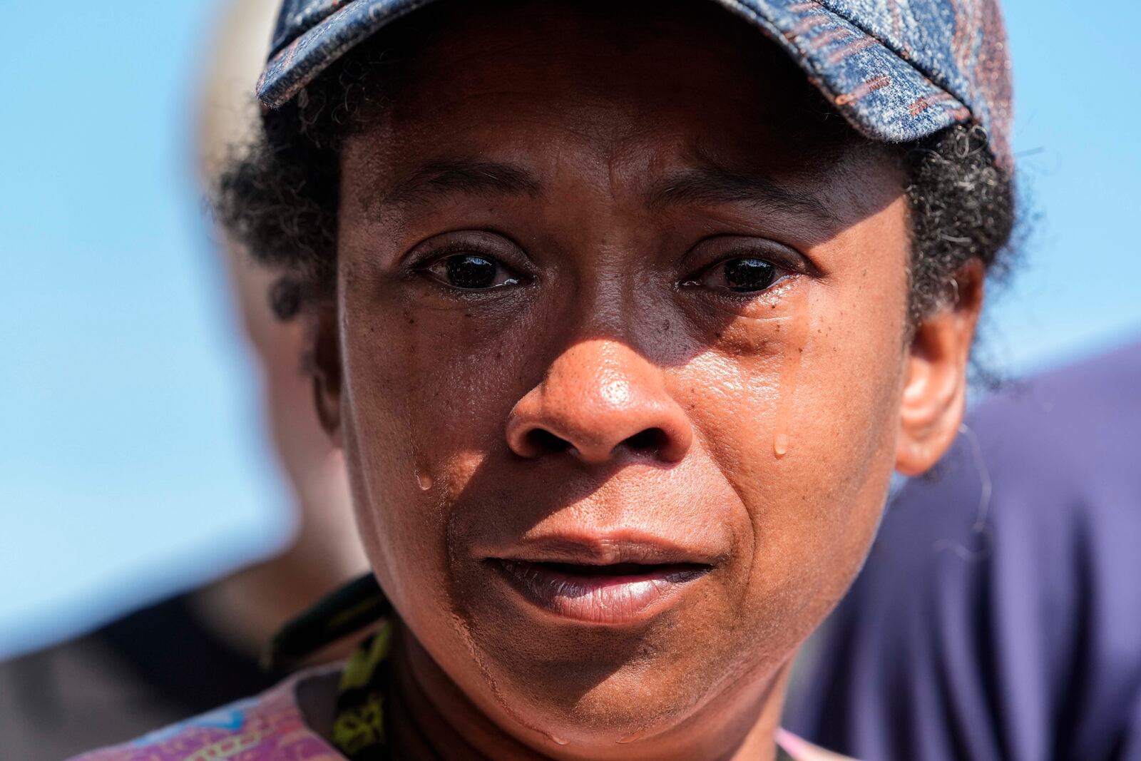 FILE - Linda Sharpe, a releative of a man police shot and killed near the park speaks to the media near King Park during the second day of the 2024 Republican National Convention, July 16, 2024, in Milwaukee. (AP Photo/Alex Brandon, file)