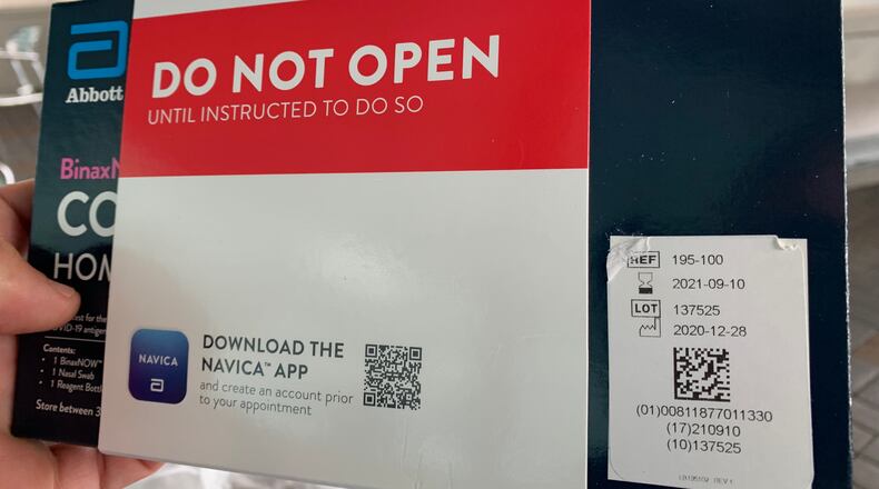 A Dayton Daily News reporter visited the main branch downtown, obtained an at-home test and confirmed the listed expiration date on the package is Sept. 10, 2021.