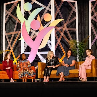 Moderator Cathy Ponitz (left) interviews the 2026 YWCA Dayton Women of Influence honorees: Debbie Blunden-Diggs, Chief Executive and Artistic Director, Dayton Contemporary Dance Company; Robyn Lightcap, Executive Director, Preschool Promise; Myla Cardona-Jones, CEO, Brunner Literacy Center; Heather Salazar, President and CEO, Pink Ribbon Good; Lisa Wagner, Executive Director, Levitt Pavilion Dayton; and Vicki Giambrone, Partner, CBD Advisors, recipient of the Betsy Whitney Lifetime Achievement Award. The ceremony took place March 12 at the Dayton Convention Center. NICK GRAHAM/STAFF