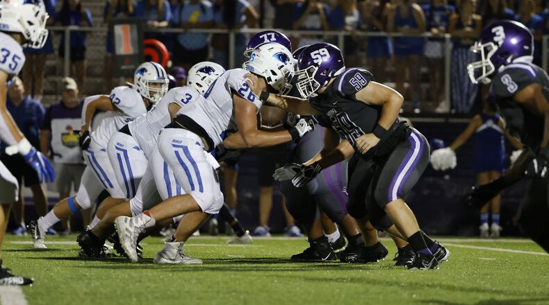 Springboro (left) scored two second-half touchdowns to beat Middletown 20-7 at Barnitz Stadium on Friday, Aug 27, 2021. Nick Graham/STAFF