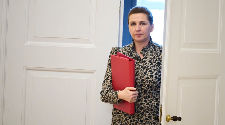 Danish Prime Minister Mette Frederiksen after a meeting in the Foreign Policy Committee at Christiansborg in Copenhagen, Denmark, Tuesday, Jan. 20, 2026./ (Thomas Traasdahl/Ritzau Scanpix via AP)