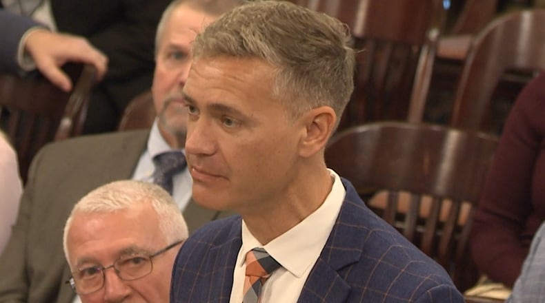 Dr. RJ Sontag, on behalf of the Ohio Chapter of the American College of Emergency Physicians, testifies in favor of H.B. 452 before the Ohio Senate Veterans and Public Safety Committee on Dec. 4, 2024. COURTESY OF THE OHIO CHANNEL