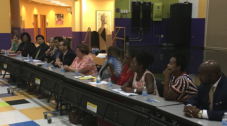 Trotwood and Dayton school board candidates participate in the NAACP forum Monday, Sept. 25, 2017 at Dayton Boys Prep Academy. JEREMY P. KELLEY / STAFF