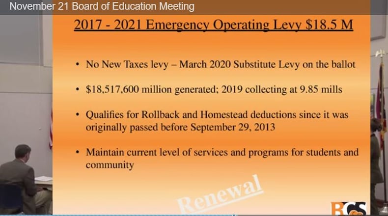Slide presented to the Beavercreek school board in November 2019. CONTRIBUTED