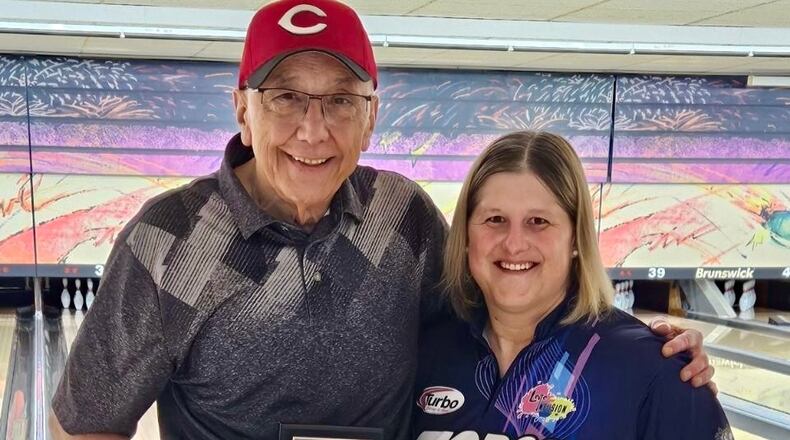 Greg Coulles and Lindsey Furnas recently placed first in the Cincinnati Reds League at Beaver-Vu Bowl - CONTRIBUTED