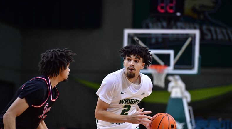 Wright State's Drey Carter, shown earlier this season vs. IUPUI, matched his season high with 12 points in Friday's win over Muskingum at the Nutter Center. Wright State Athletics photo