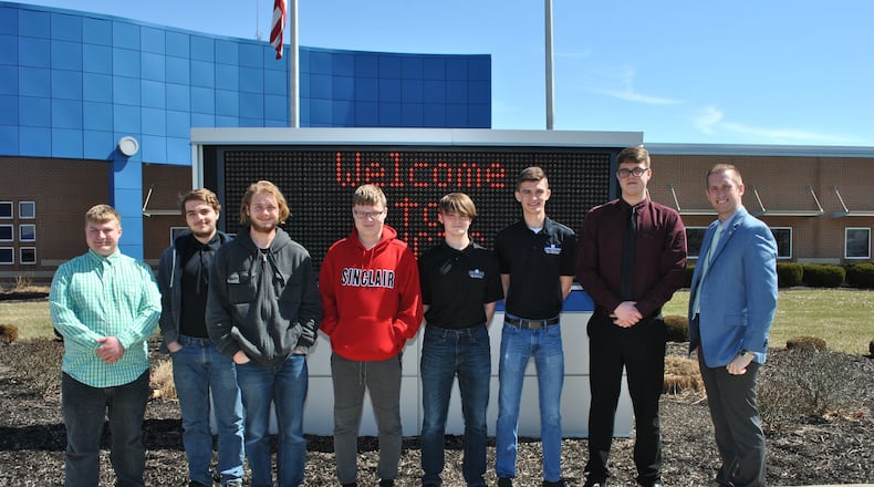 MVCTC students were selected as the top two in the country in the NASA Hunch Programming Project. Pictured left to right: Nick Brown, Adam Cantrell, Logan Bowers, Cylas Whiting, , Peyton Chapman, Cameron Snyder, Jacob Sager, and Kenneth Henning, Southwest Ohio Regional Liaison for Ohio Secretary of State Frank Larose.