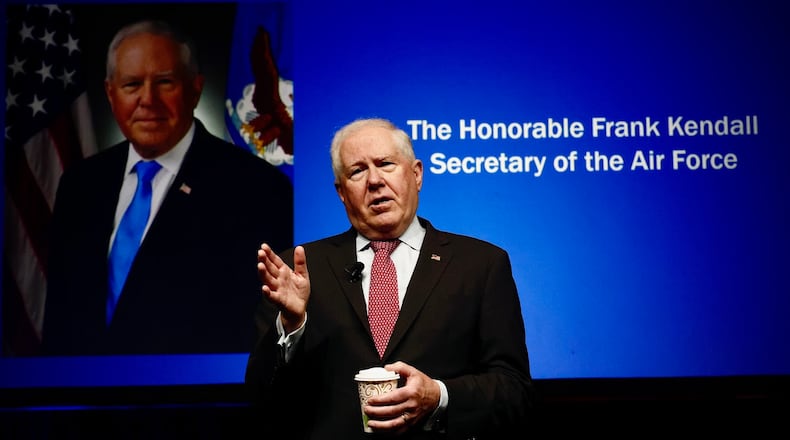 Air Force Secretary Frank Kendall delivers the Air Force Life Cycle Industry Days keynote Tuesday July 30, 2024 at the Dayton Convention Center. MARSHALL GORBY/STAFF