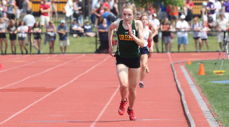 Addie Engel races to victory in the 3,200-meter run at the Division III state track and field championships on Saturday, June 1, 2019, at Jesse Owens Memorial Stadium in Columbus.