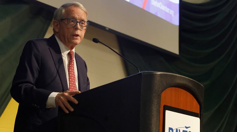 Ohio Governor Mike DeWine spoke Thursday, Jan. 30, 2025 at Wright State University. The Governor was at the university to speak at the The Workforce Equation: Why child Care Matters for Ohio Businesses. MARSHALL GORBY\STAFF