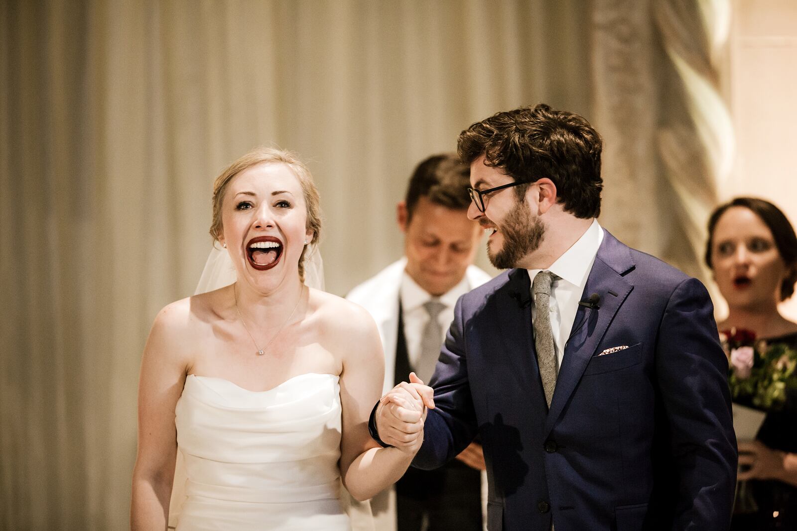 Kristin Mann and Aaron Stephenson just after they said yes at their wedding at the Dayton Art Institute in 2018.
