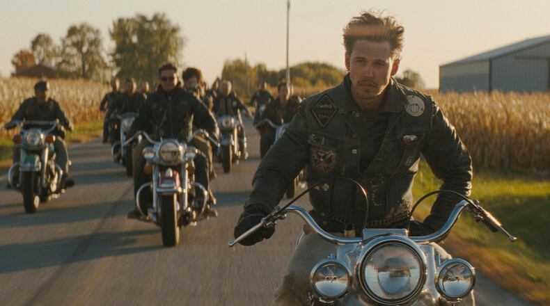 This image released by Focus Features shows Austin Butler in a scene from "The Bikeriders." (Focus Features via AP)