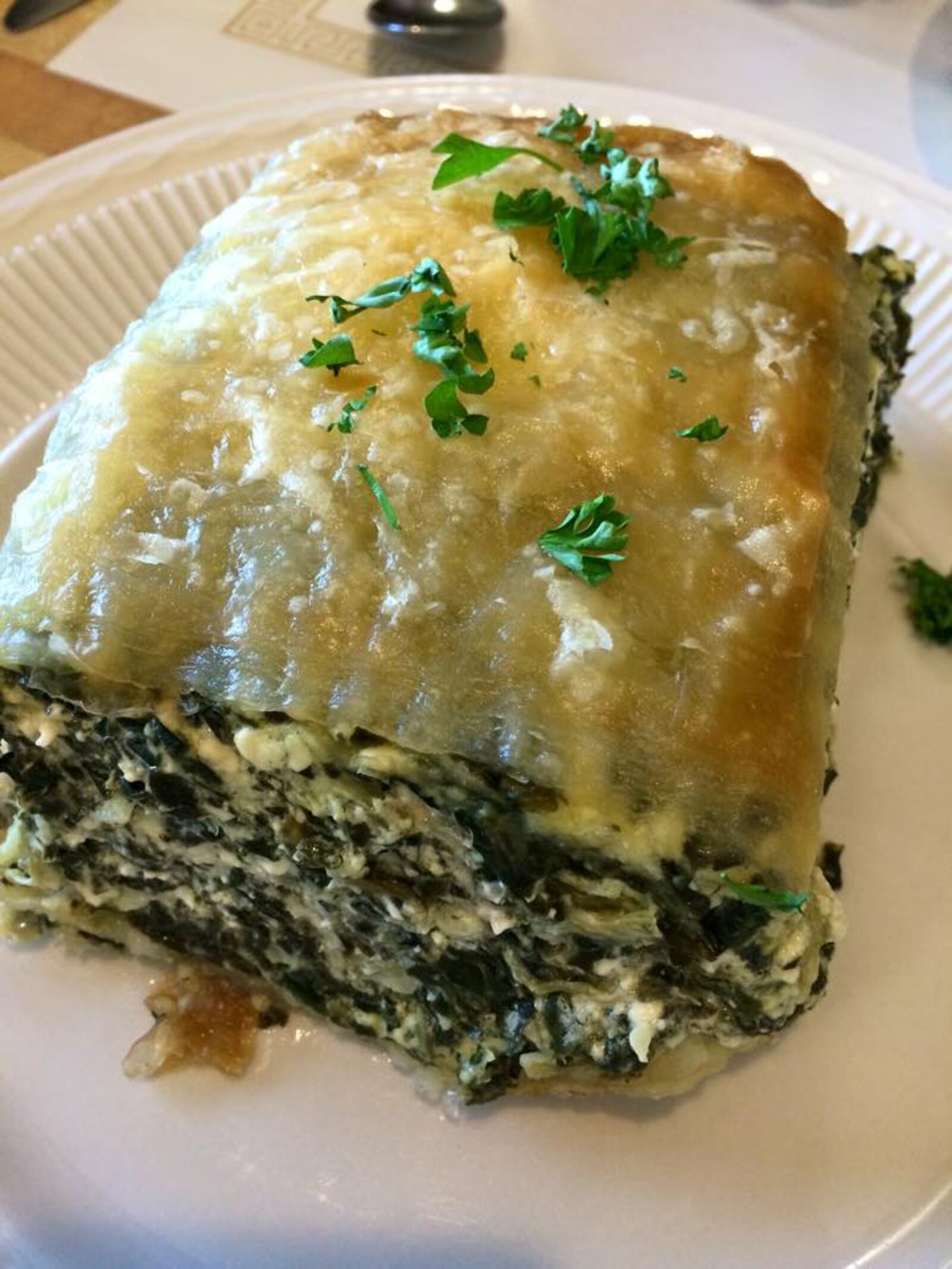 George's Family Restaurant (216 N Dixie Dr, Dayton) - Spanakopita, Spinach Pie: George’s is my favorite diner in Dayton, and this North Dixie drive spot has a really loyal clientele. Drive by at any time of the day and the parking lot will be filled. George’s does so many things right…their burgers are awesome, their breakfast are great…but the sleeper hit on George’s menu is their Spanakopita. I ordered it one day, randomly, and was bowled over by this hulking slice of savory pie delivered to the table. Filled with feta, onions and spinach and surrounded by crispy phyllo dough, it is a meal unto itself. George’s has a few other Greek items on the menu, as well as a host of other delicious items.