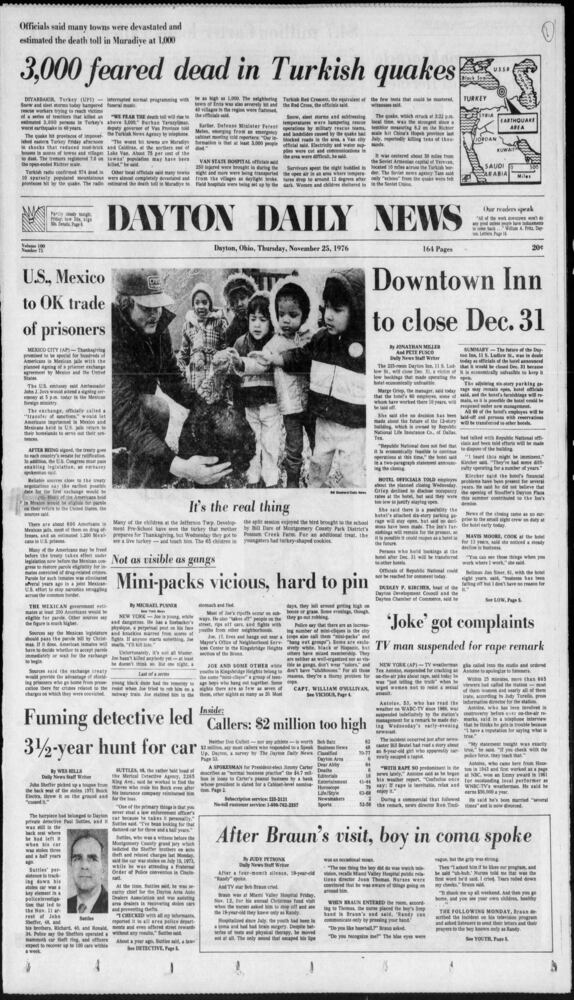 Thanksgiving Day front pages from the Dayton Daily News archives