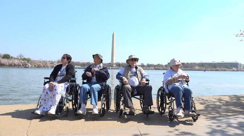 Four veterans from StoryPoint in Troy visited Washington, D.C., as part of a company veterans recognition program and the Honor Flight project. Making the trip were Vicki Boone, Don Barnes, Richard Votaw, and Julia Willoughby. CONTRIBUTED.
